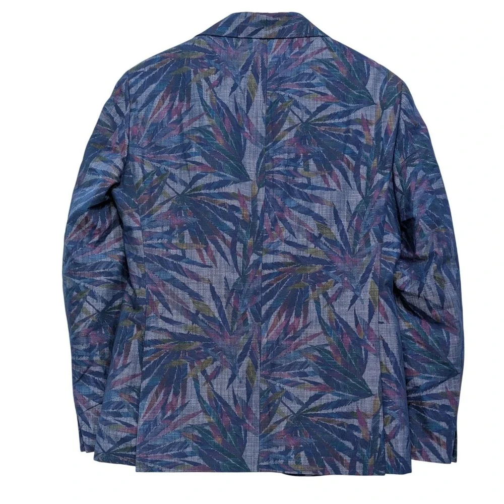 Tallia Blazer Blue Purple Palm Leaf Print Slim Fit Cotton Blend - 36S